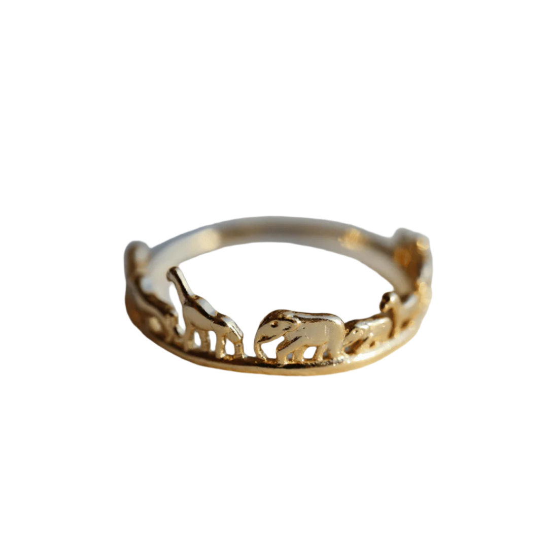 Silver Elephant Ring in Gold Polish
