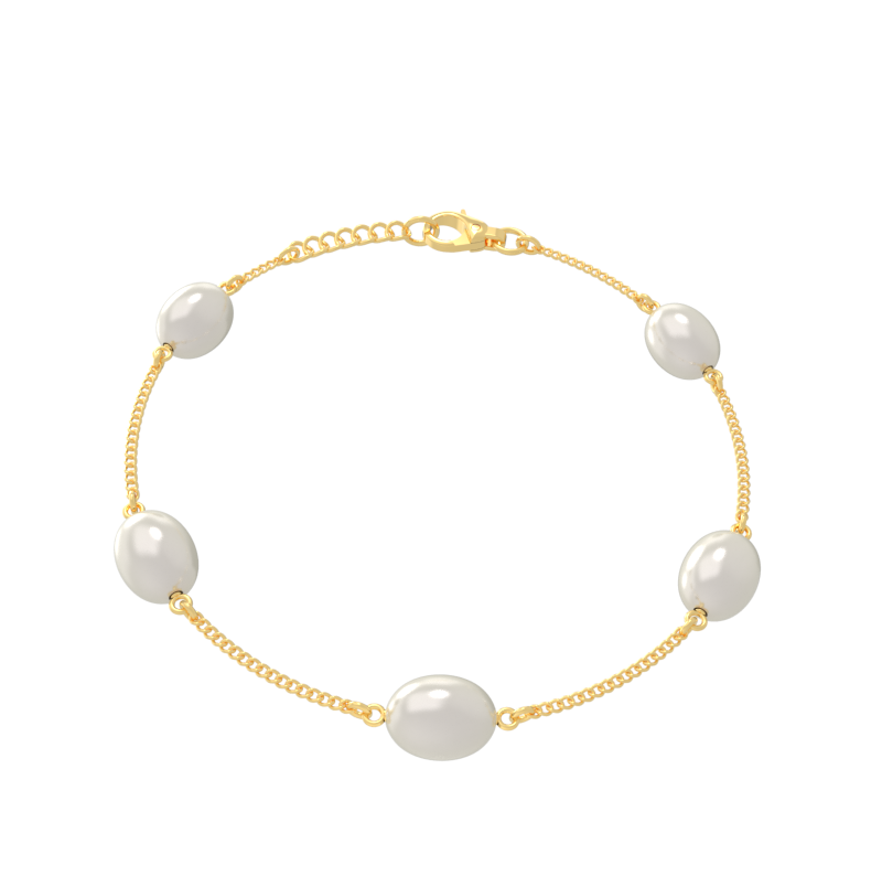 Silver Pearl Bracelet in Gold Polish