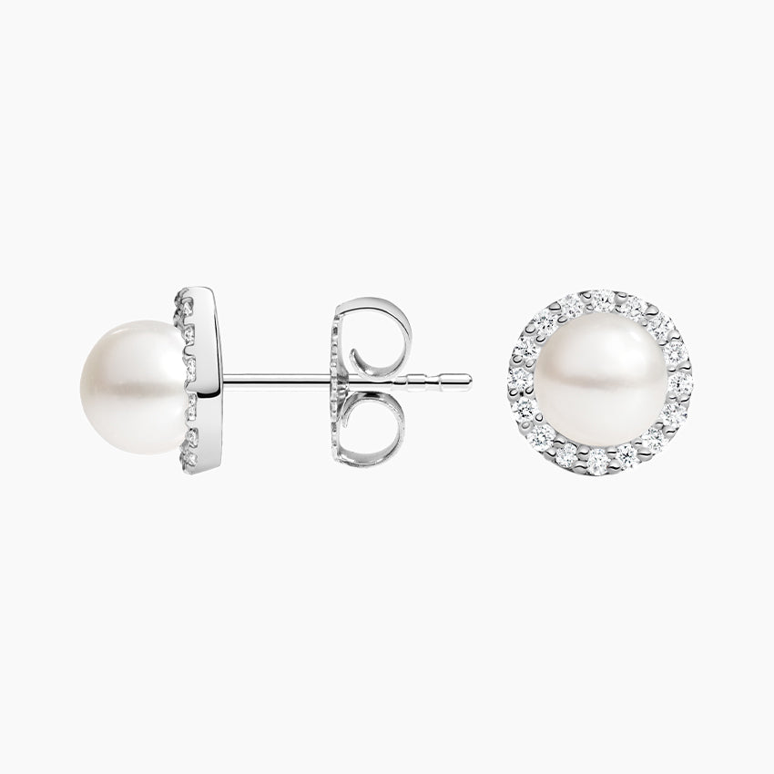 Pearl Halo Silver earings studs for her