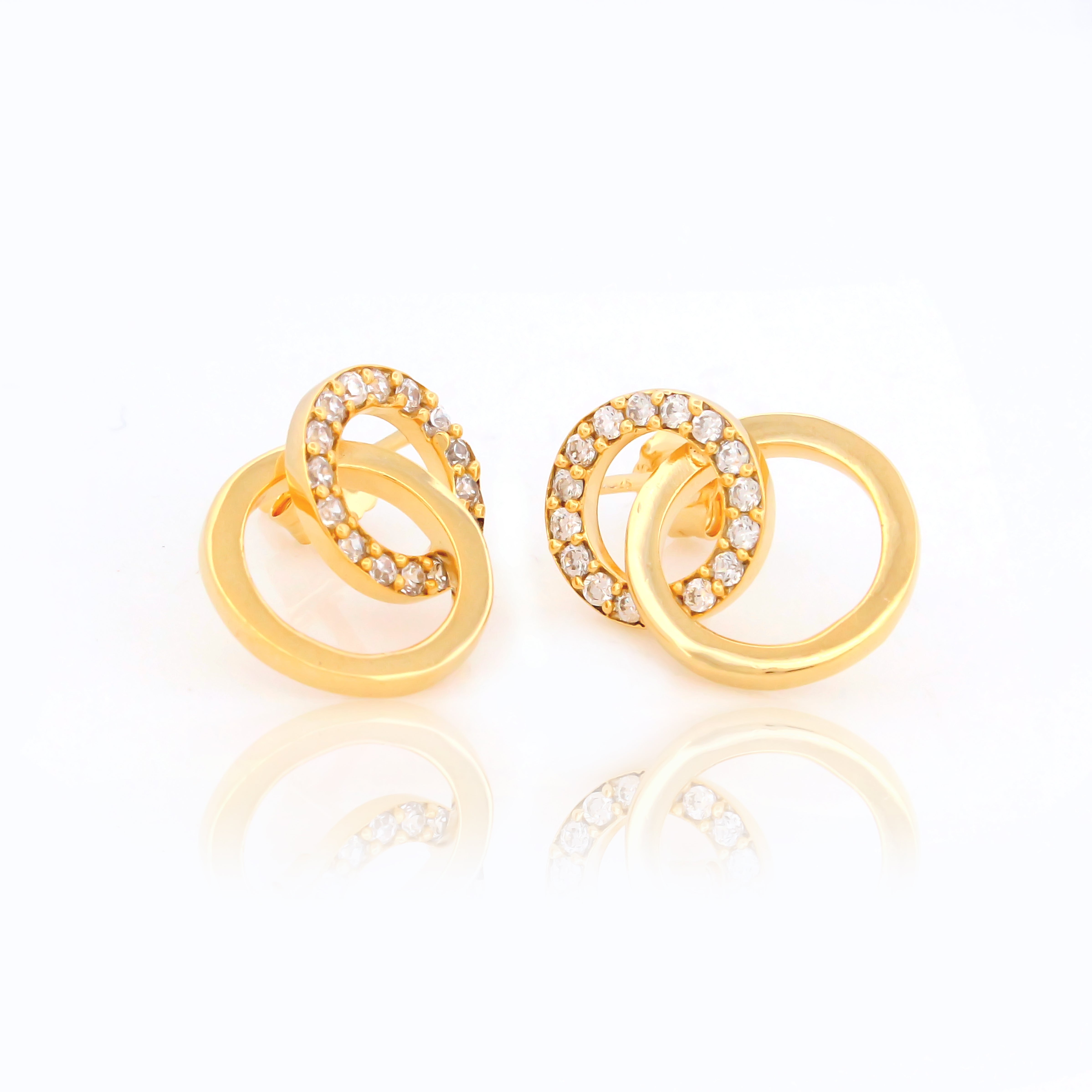 Double circle Silver Earring in Gold Polish for women