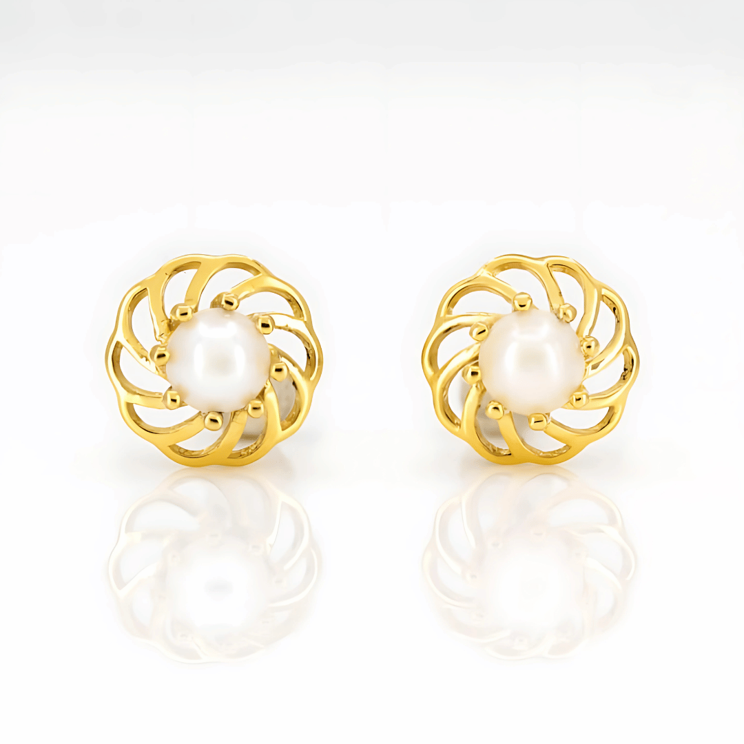 Folded Design Silver Stud Earring with Gold Polish