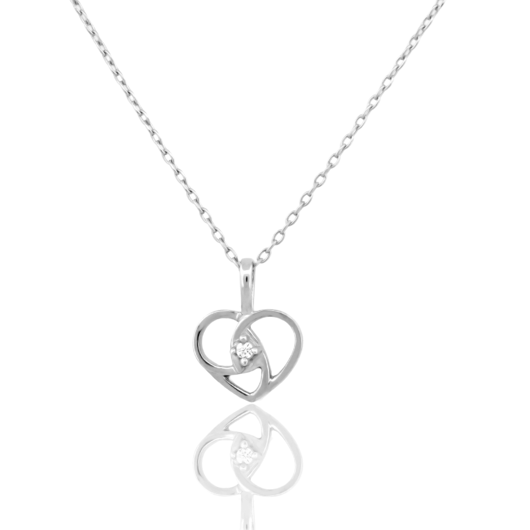 925 Sterling Silver Heart Chain Pendant with Single Stone for Women, ZIA Nagpur