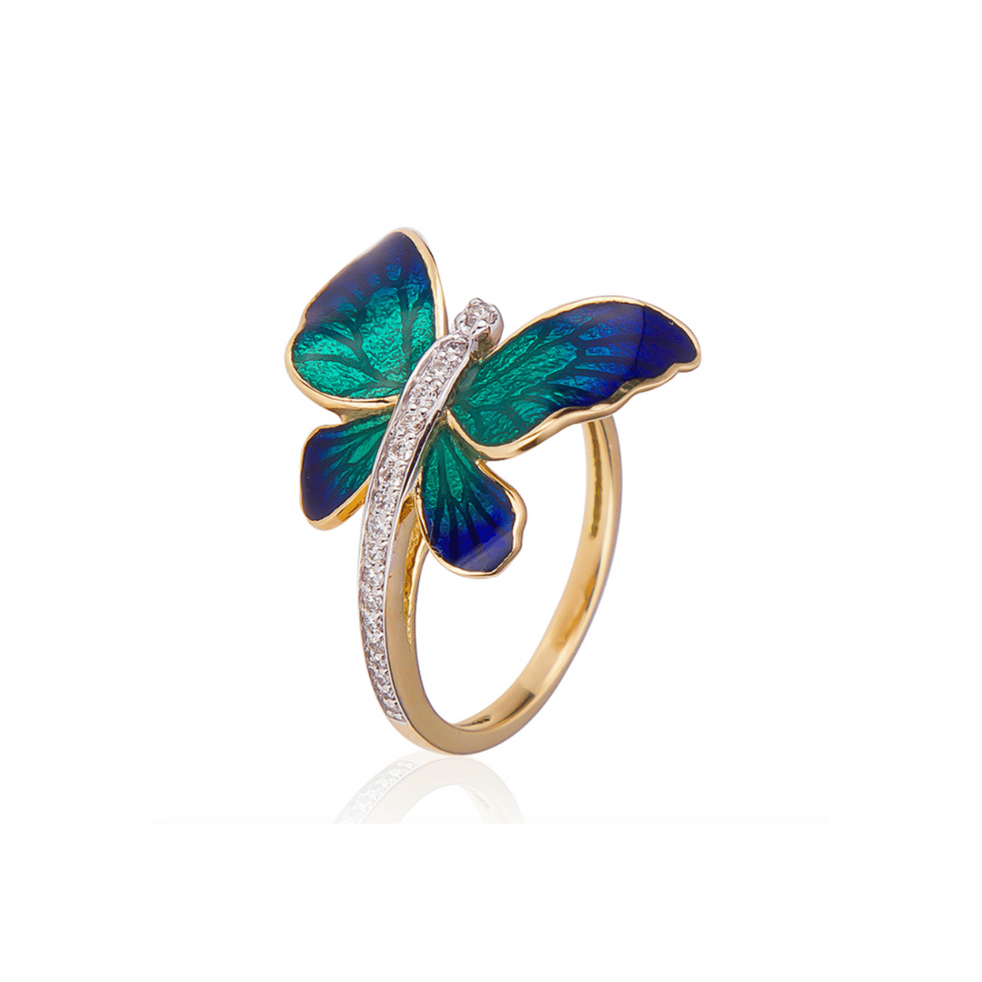 925 Sterling Silver Butterfly Ring in Gold Polish for Women, ZIA Nagpur
