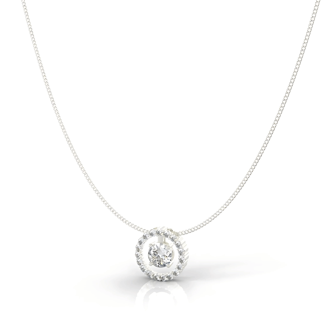 Silver Solitaire Halo Pendant Necklace Close Up, 925 Pure Silver Jewellery ZIA Nagpur