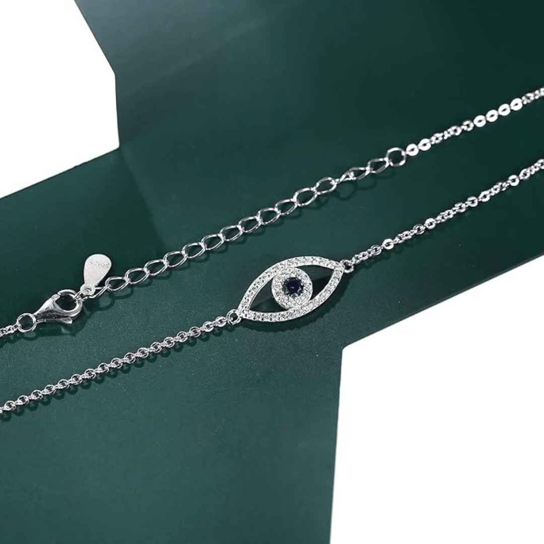 Evil Eye Silver Chain Bracelet Close Up, 925 Pure Silver Charm Bracelet ZIA Jewellery Nagpur