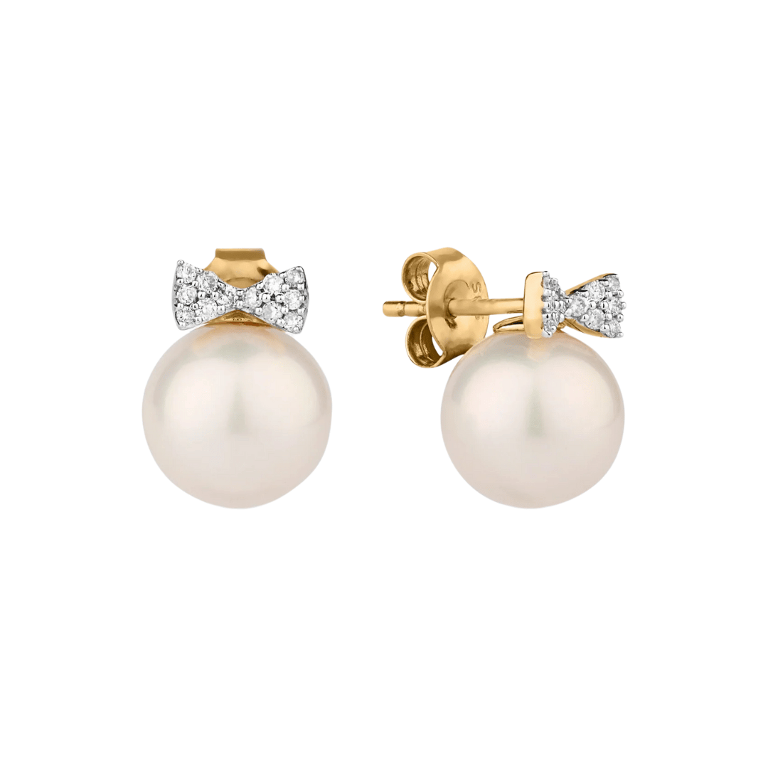 Bow Tie Pearl Stud Earrings for Women, 925 Sterling Silver Pearl Earrings ZIA Nagpur
