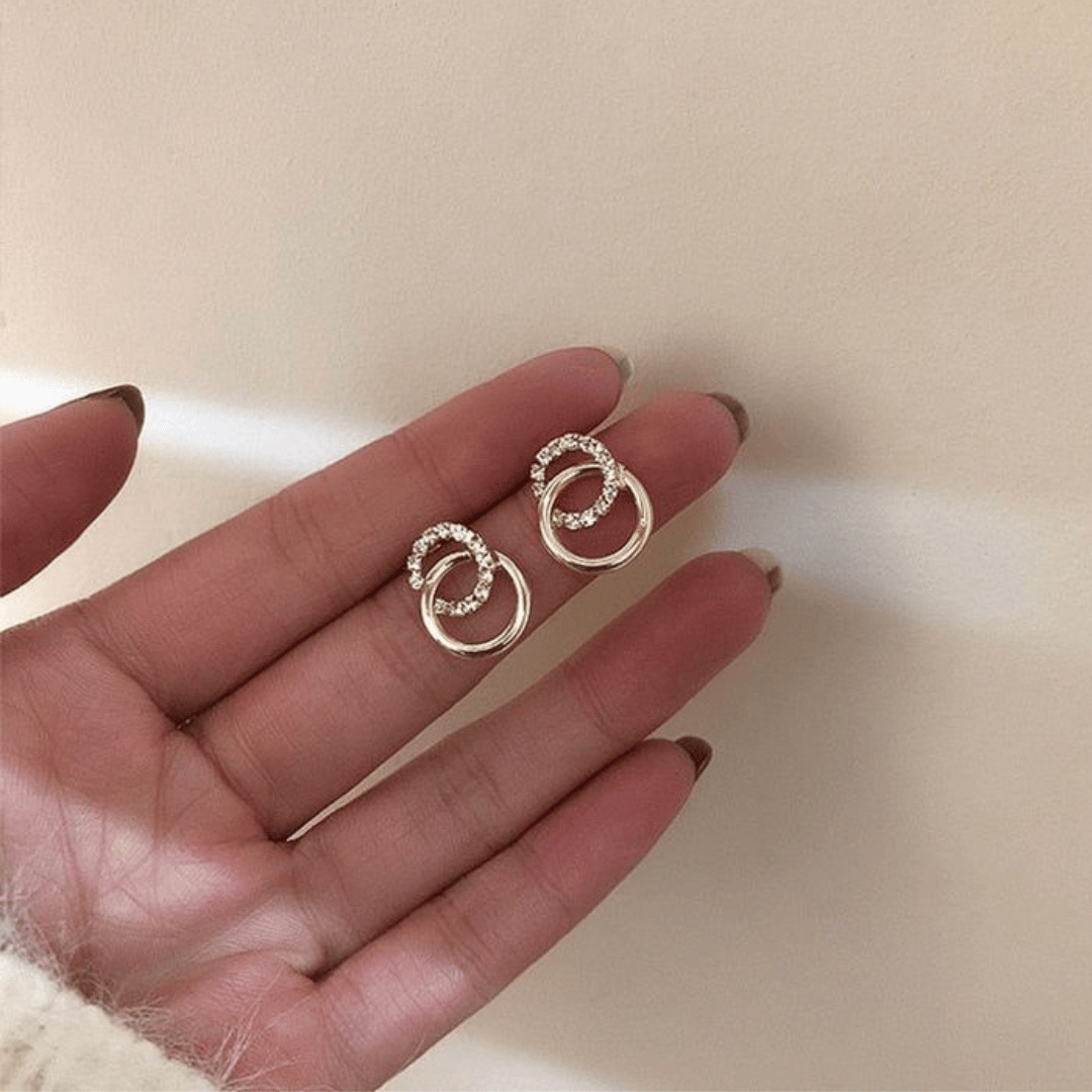 Double circle Silver Earring in Gold Polish for women