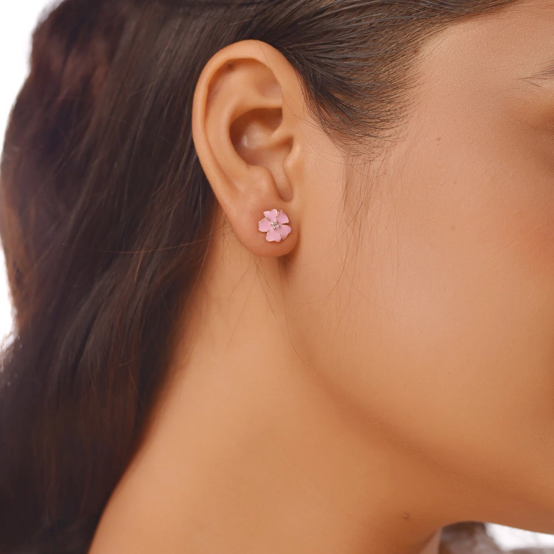 Pink Blooming Flower Stud Earrings