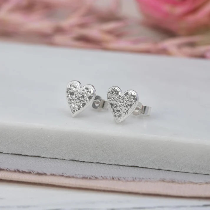 Silver Heart Shaped Stud Earrings for Women, Pure 925 Silver Daily Wear Jewellery ZIA Nagpur