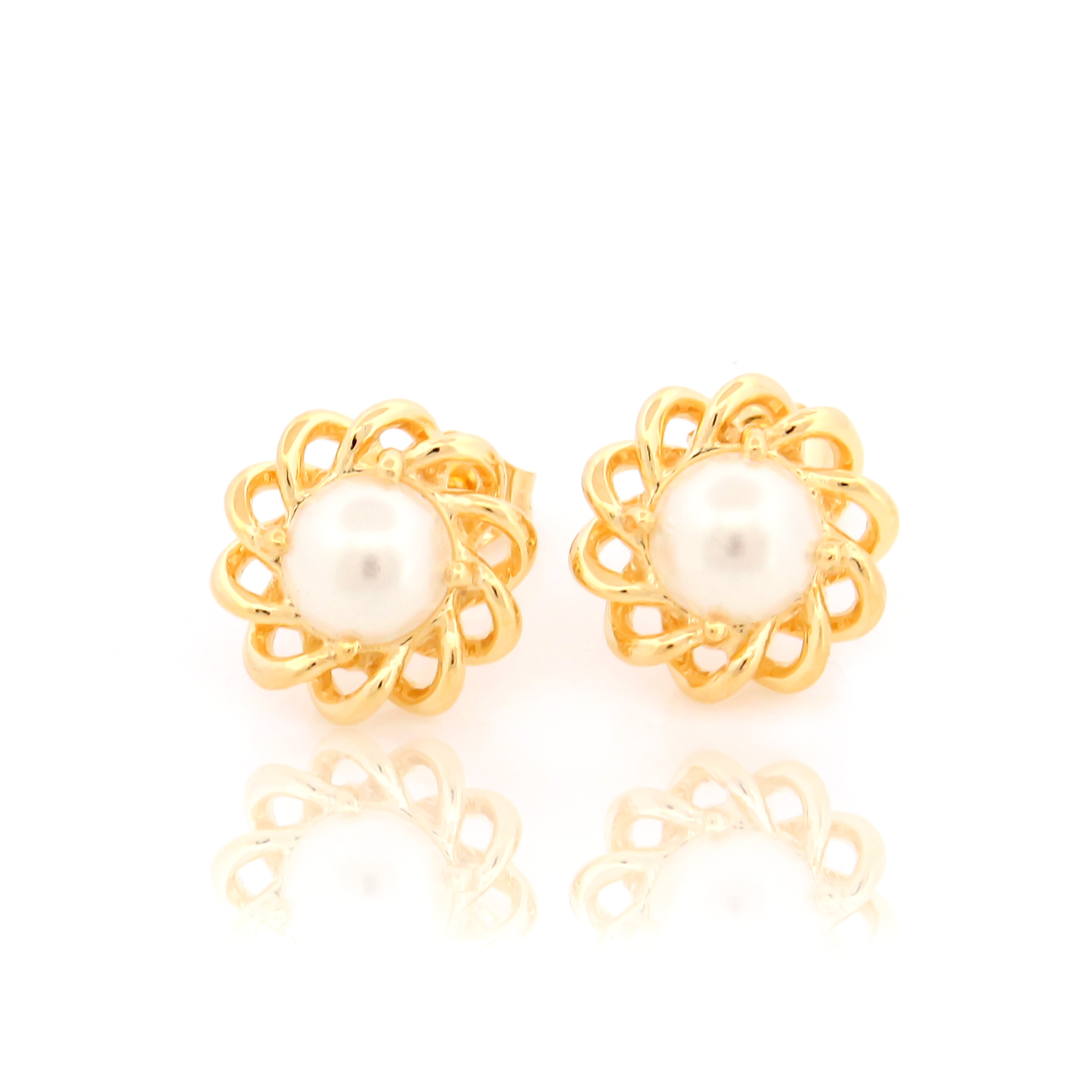 Folded Design Silver Stud Earring with Gold Polish