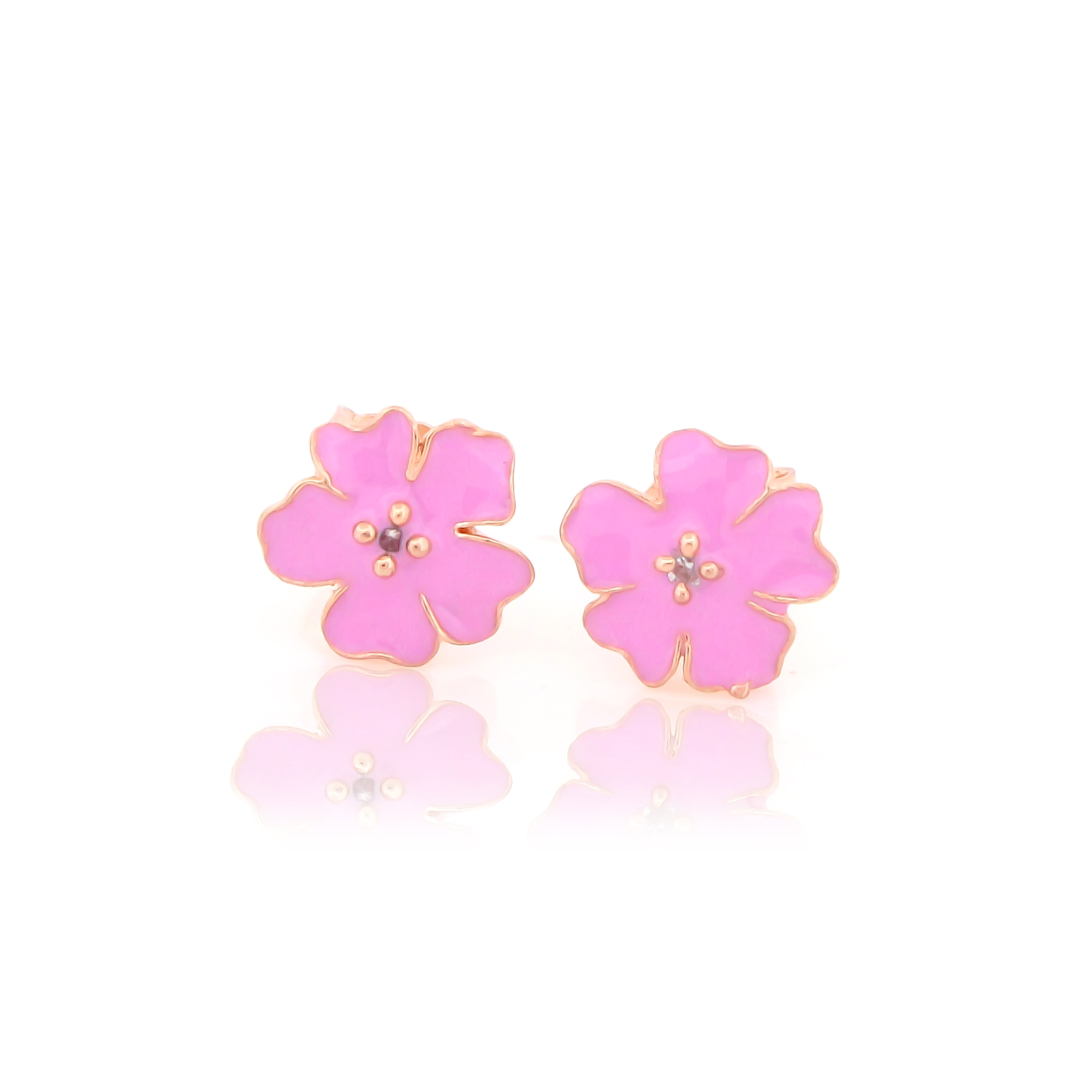 Pink Blooming Flower Stud Earrings