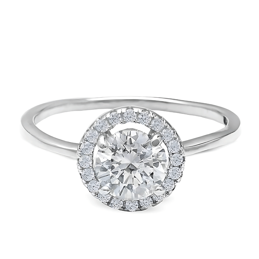 925 Sterling Silver Halo Round Ring for Women, Pure Silver Solitaire Ring ZIA Nagpur