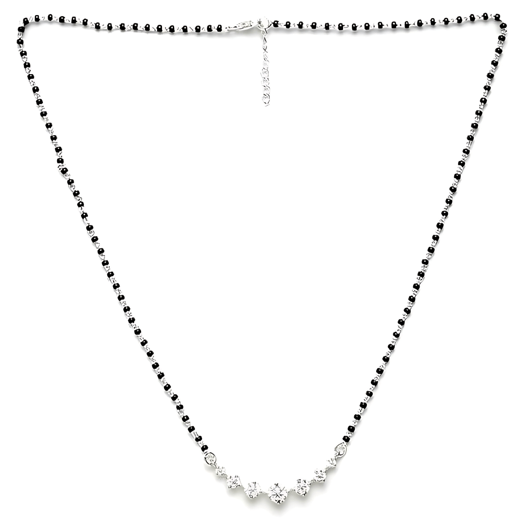 925 Sterling Silver 7 Stone Mangalsutra Full Chain View with Black Beads, Silver Mangalsutra for Women ZIA Nagpur