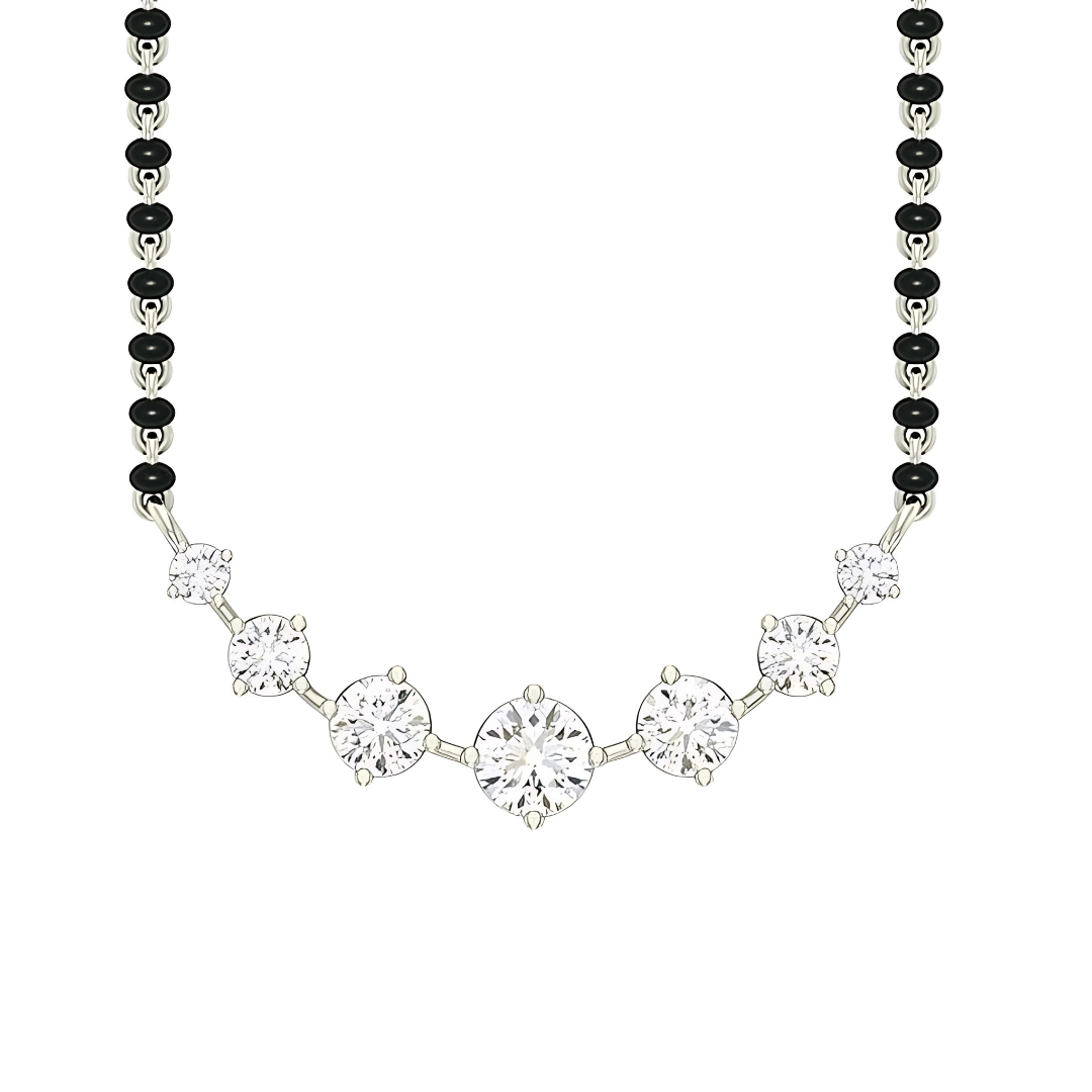 925 Sterling Silver 7 Stone Mangalsutra with Black Beads Chain, Pure Silver Mangalsutra ZIA Jewellery Nagpur