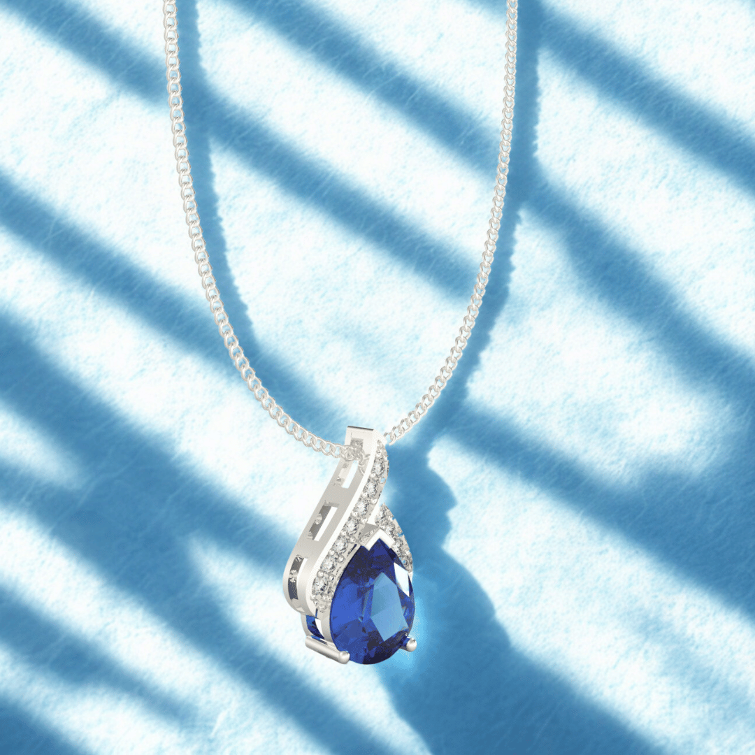 Royal Blue Stone Silver Necklace Lifestyle, 925 Pure Silver Pendant Necklace ZIA Nagpur