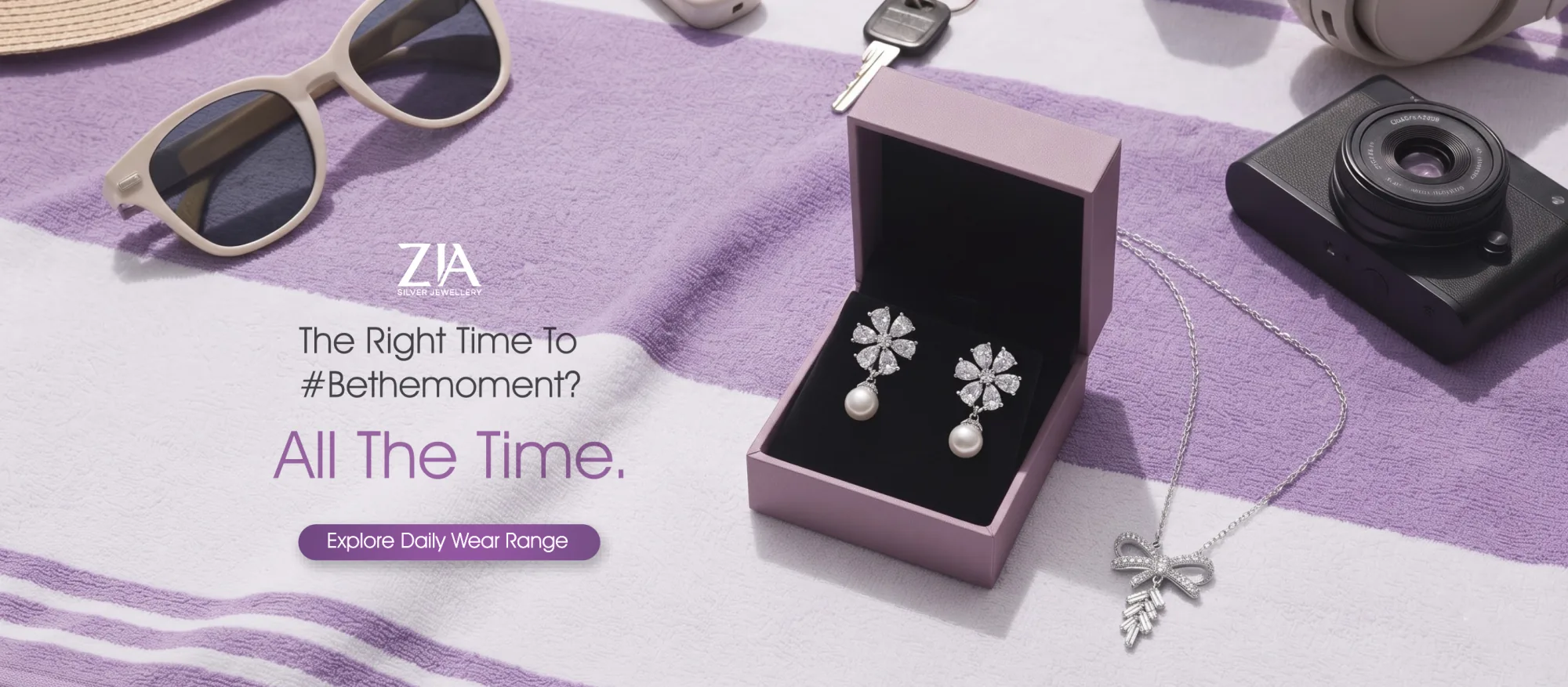 925 sterling silver floral drop earrings and a bow pendant from ZIA. Explore the daily wear range.
