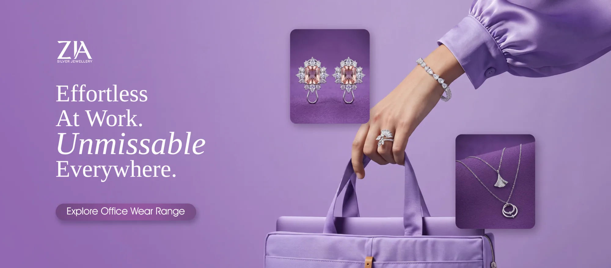 925 sterling silver earrings, bracelet and pendants styled for work. Explore the office wear range.