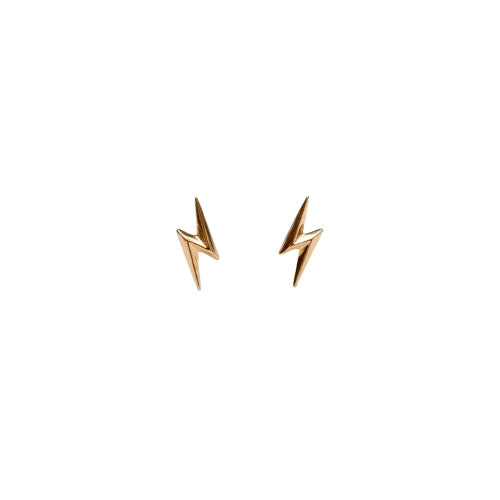 Lightning Bolt Silver Stud Earring in Gold Polish